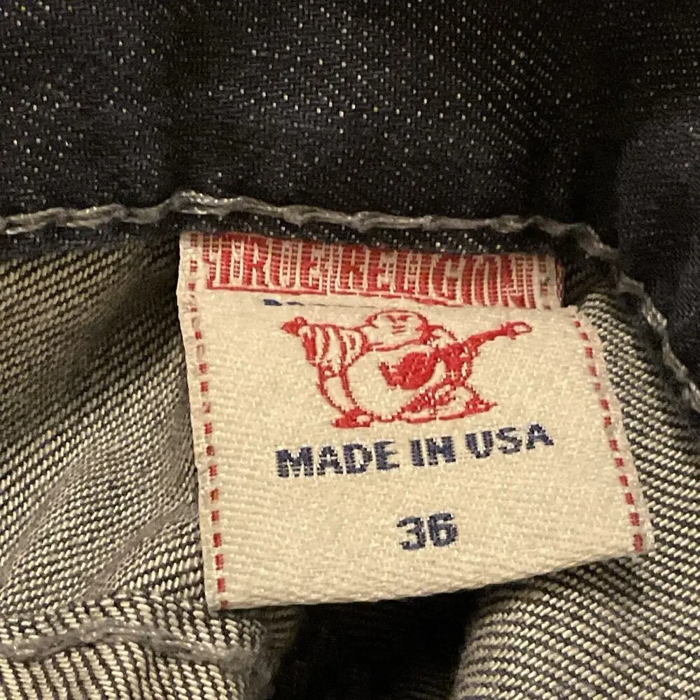 True Religion‎ Ricky Jeans Mens Seat 34 Big T Thick Stitch Blue